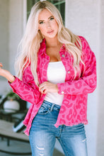 Cargar imagen en el visor de la galería, Pink Leopard Print Button Cuffs Raw Hem Jacket