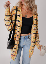 Cargar imagen en el visor de la galería, Beige Striped Pom Pom Knit Open Front Long Cardigan