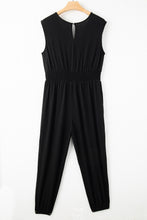 Load image into Gallery viewer, Black Plus Smocked High Waist Sleeveless V Neck Jumpsuit