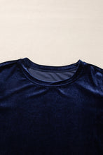 Load image into Gallery viewer, Navy Blue Solid Velvet Ruffled Two Piece Pants Set