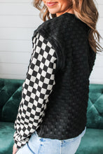 Load image into Gallery viewer, Black Plaid Textured Contrast Checkered Patchwork Long Sleeve Top