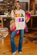 Load image into Gallery viewer, Apricot THANKS Chenille Embroidered Drop Shoulder Graphic Sweatshirt