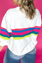 Cargar imagen en el visor de la galería, White Plus Size Colorful Striped Drop Shoulder Loose Sweatshirt