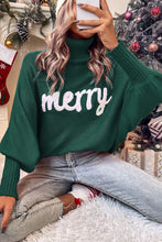 Load image into Gallery viewer, Red Merry Letter Embroidered High Neck Sweater
