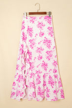 Cargar imagen en el visor de la galería, Rose Boho Floral High Waist Ruffle Split Maxi Skirt