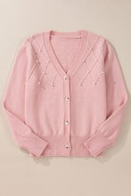 Load image into Gallery viewer, Sepia Rose Textured Knit Pearl Beaded Button Up Cardigan