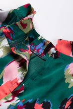 Load image into Gallery viewer, Green Abstract Print Smocked Cuffs Frilled Neck Blouse
