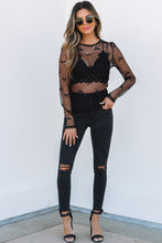 Load image into Gallery viewer, Black Bow Pattern Accent Mesh Long Sleeve Top