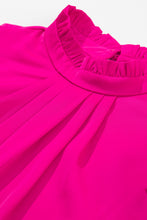 Cargar imagen en el visor de la galería, Bright Pink Pleated Mock Neck Frilled Trim Sleeveless Top