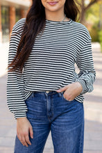 Load image into Gallery viewer, Black Stripe Round Neck Drop Shoulder Long Sleeve Top