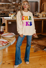 Load image into Gallery viewer, Apricot THANKS Chenille Embroidered Drop Shoulder Graphic Sweatshirt