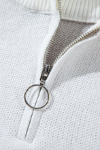 Load image into Gallery viewer, White Contrast Flower Half Zipper Stand Neck Sweater