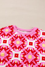 Load image into Gallery viewer, Sachet Pink Geometric Print Long Sleeve Top and Drawstring Shorts Set