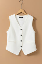 Cargar imagen en el visor de la galería, White Solid Color Button up V Neck Suit Vest