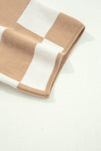 Load image into Gallery viewer, Light French Beige Checkered Pattern Loose Drop Shoulder Half Sleeve Sweater