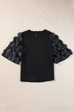 Load image into Gallery viewer, Black Contrast Applique Mesh Half Sleeve Blouse