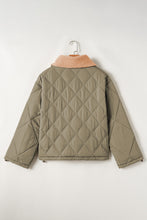 Load image into Gallery viewer, Jungle Green Teddy Collar Flap Pockets Quilted Puffer Jacket