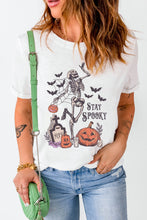 Cargar imagen en el visor de la galería, White Skull Pumpkin Face STAY SPOOKY Graphic Halloween T Shirt