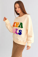 Load image into Gallery viewer, Apricot THANKS Chenille Embroidered Drop Shoulder Graphic Sweatshirt