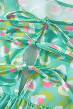 Load image into Gallery viewer, Green Abstract Printed Lace-up Lantern Sleeve Babydoll Blouse