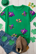 Load image into Gallery viewer, Bright Green Mardi Gras Sequin Patched Graphic Tee