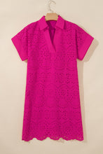Cargar imagen en el visor de la galería, Rose Red Solid Color Eyelet Embroidered T Shirt Mini Dress