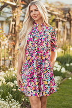 Cargar imagen en el visor de la galería, Pink Floral Puff Short Sleeve V Neck Mini Dress