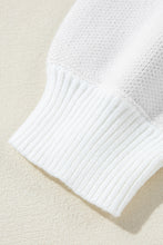 Load image into Gallery viewer, White Contrast Flower Half Zipper Stand Neck Sweater