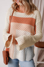 Cargar imagen en el visor de la galería, Apricot Pointelle Knit Colorblock Baggy Sweater