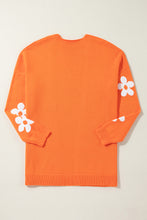 Cargar imagen en el visor de la galería, Orange Floral Print Knitted Open Front Loose Cardigan