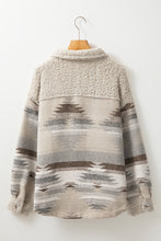 Load image into Gallery viewer, Khaki Western Aztec Print Sherpa Splicing Buttoned Flap Pocket Coat