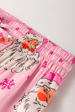 Cargar imagen en el visor de la galería, Pink Santa Claus Snowflake Long Sleeve Shirt Christmas Pajama Set