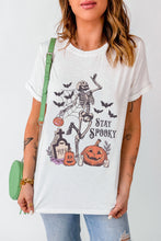 Cargar imagen en el visor de la galería, White Skull Pumpkin Face STAY SPOOKY Graphic Halloween T Shirt