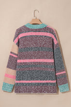 Load image into Gallery viewer, Multicolour Color Block Striped Side Slit Open Front Cardigan