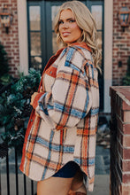 Load image into Gallery viewer, Brown Stripe Plus Size Plaid Print Collared Buttoned Jacket