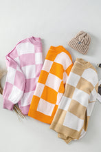 Load image into Gallery viewer, Pink Checkered Trendy Sleeve Sweater