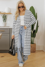 Cargar imagen en el visor de la galería, Black Stripe Print Open Front Duster Cardigan
