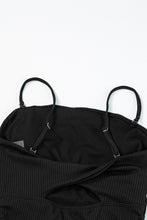 Load image into Gallery viewer, Black Ribbed Drawstring Sides Cutout One Piece Swimsuit