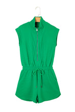 Load image into Gallery viewer, Bright Green Textured Short Sleeve Half Zip Drawstring Waist Romper