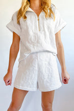 Cargar imagen en el visor de la galería, White Leopard Jacquard Quarter Zip Tee and Shorts Set
