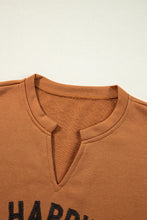 Load image into Gallery viewer, Chestnut Sequin Happy Halloween Graphic Notched Neck Long Sleeve Loose Top