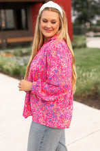 Load image into Gallery viewer, Purple Plus Size Floral Print Puff Sleeve V Neck Blouse