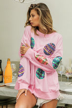 Cargar imagen en el visor de la galería, Pink Sequined Easter Egg Drop Shoulder Oversized Sweatshirt
