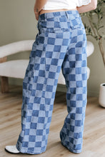 Load image into Gallery viewer, Dusk Blue Checkered Denim Wide Leg Jeans