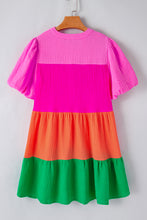 Load image into Gallery viewer, Multicolor Color Block Tiered Puff Sleeve Dress