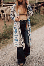 Cargar imagen en el visor de la galería, Sky Blue Western Aztec Printed Open Front Long Cardigan