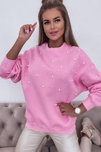 Cargar imagen en el visor de la galería, Baby Pink Pearl Detail Ribbed Crew Neck Sweatshirt