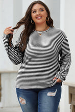 Load image into Gallery viewer, Black Stripe Round Neck Drop Shoulder Long Sleeve Top