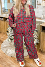Cargar imagen en el visor de la galería, Red Plaid Printed Shirt and Pants Plus Size Lounge Set