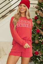 Cargar imagen en el visor de la galería, Racing Red Corded MERRY Graphic Long Sleeve Top and Shorts Set